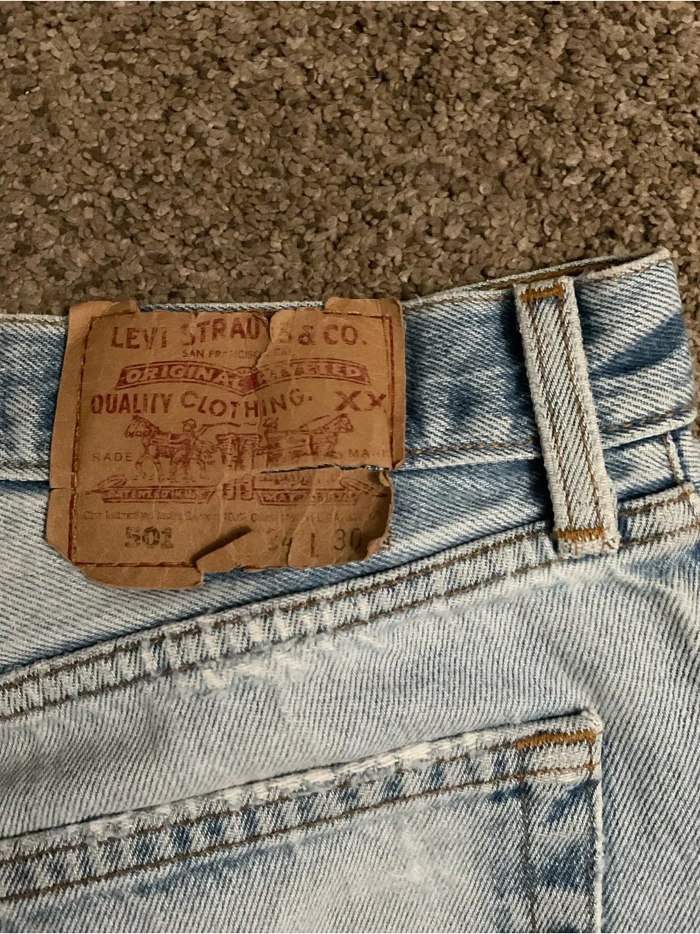 Vintage Levi’s 501 Naturally Faded Dark to Light Wash Distressed Jeans 34x30